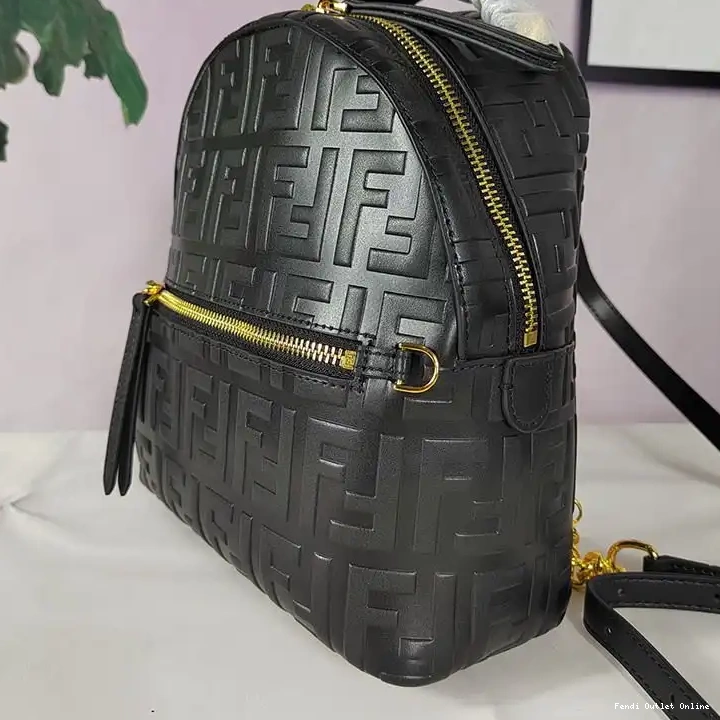 Cheap Motif Backpack Leather Nappa FF Fendi In Black Mini 0621